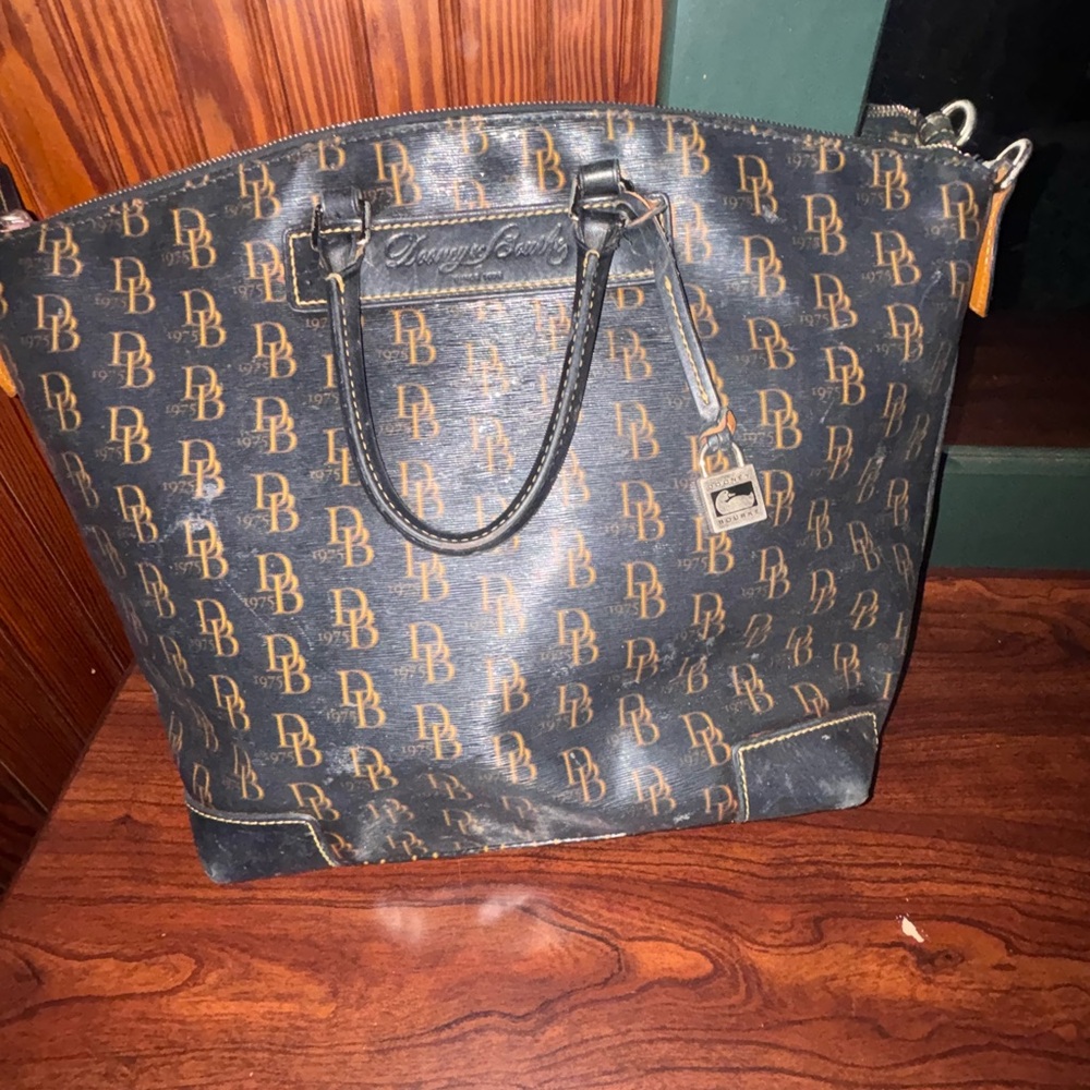 Dooney & Bourke Black and Tan Logo Tote